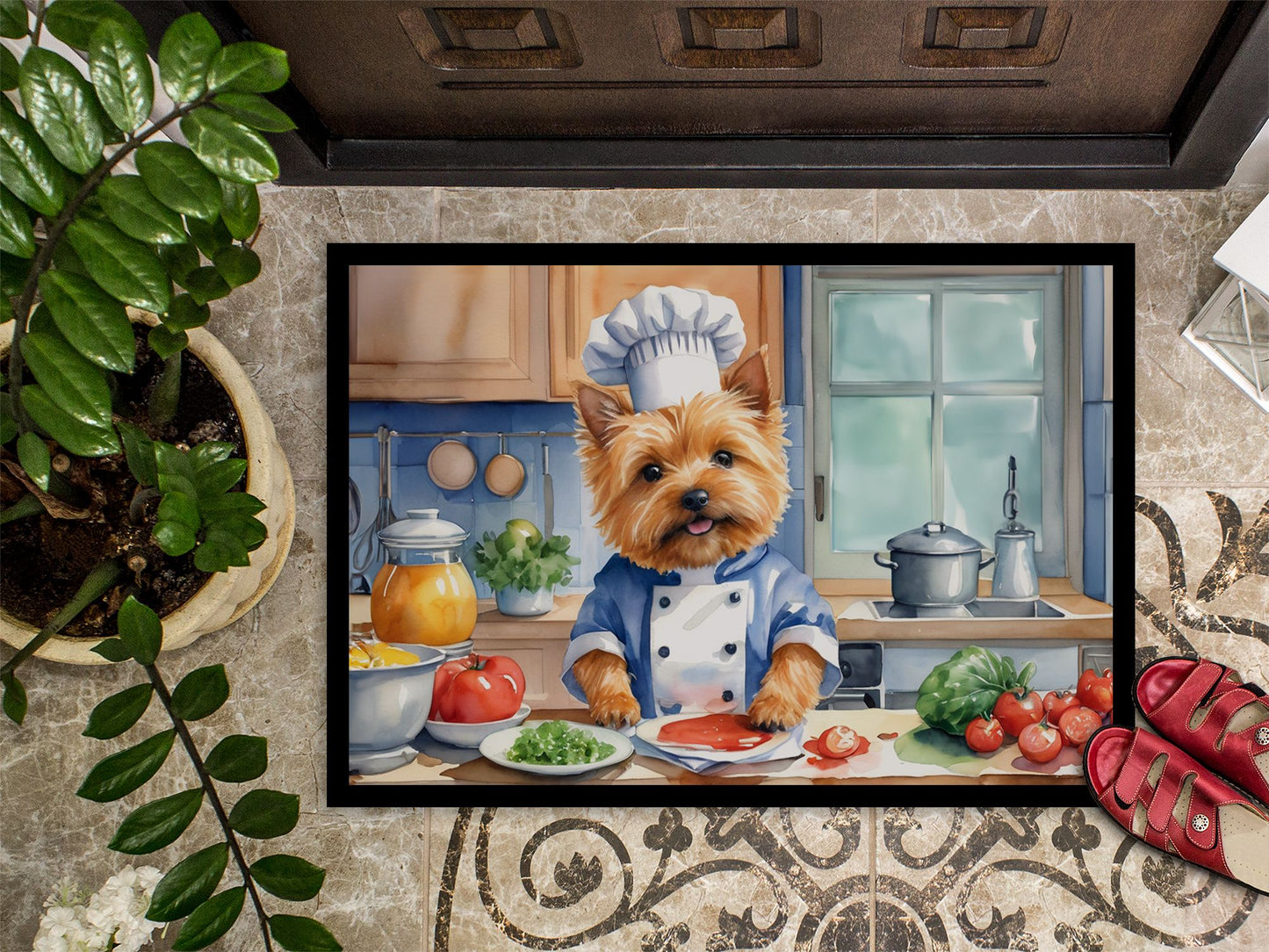 Norwich Terrier The Chef Doormat Front Door Mat Indoor Outdoor Rugs for Entryway, Non Slip Washable Low Pile, 24H X 36W