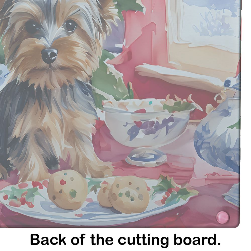 Yorkshire Terrier Yorkie Christmas Cookies Glass Cutting Board Decorative Tempered Glass Kitchen Cutting and Serving Board Large Size Chopping Board