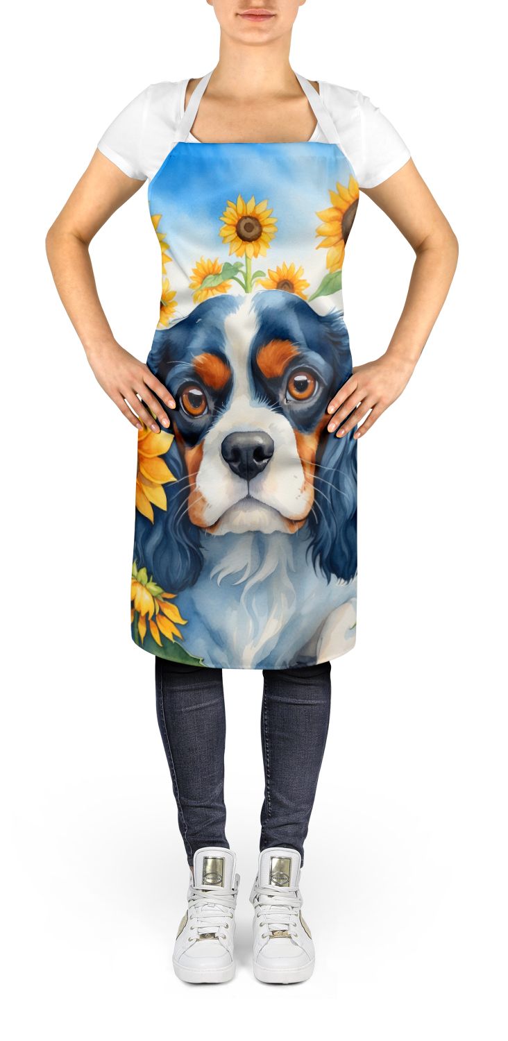 Cavalier Spaniel in Sunflowers Apron Cooking Kitchen Server Baking Crafts Gardening for Adult Women Men, Unisex, Large, Multicolor