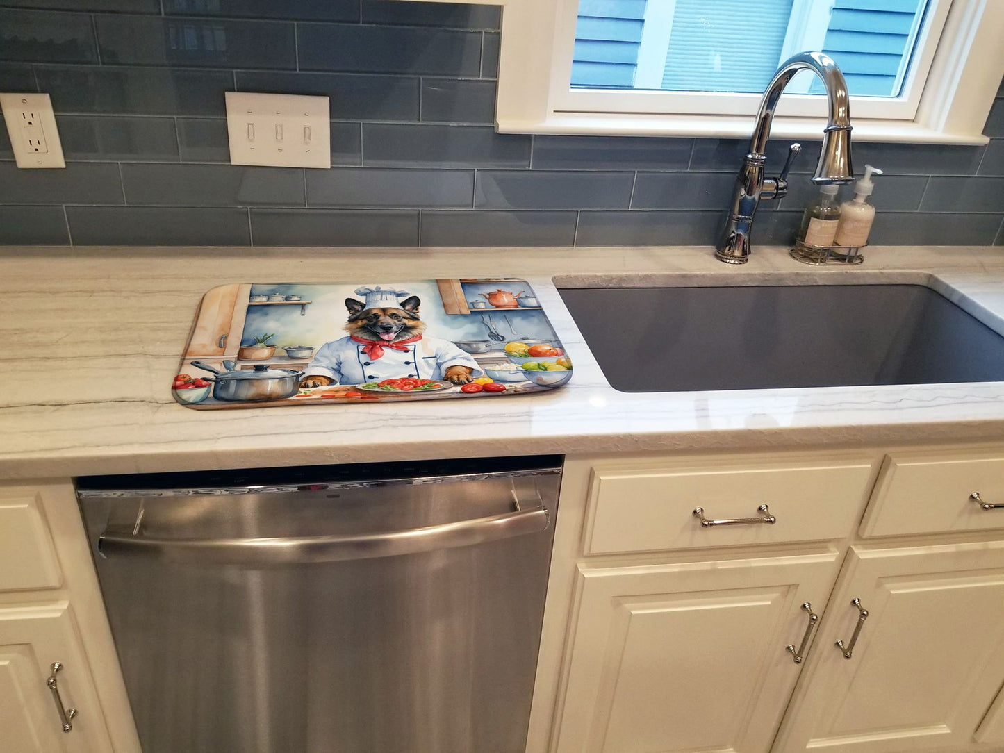 Belgian Tervuren The Chef Dish Drying Mat Absorbent Dish Drying Mat Pad for Kitchen Counter Dish Drainer Mat for Countertop, 14 x 21", Multicolor