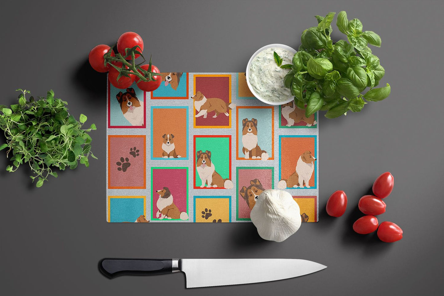 NEW Lots of Sheltie Glass Cutting Board Decorative Tempered Glass Kitchen Cutting and Serving Board Large Size Chopping Board
