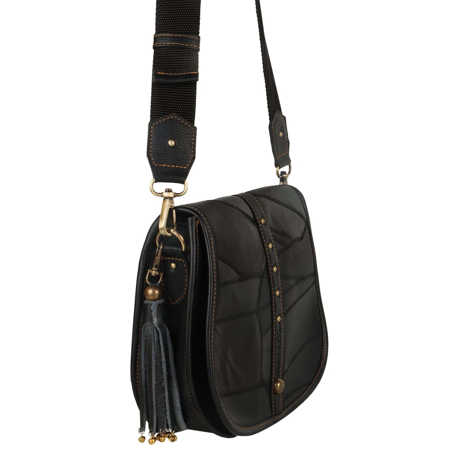 Vivo Saddle Bag made with upcycled leather + premium vegan leather Front Flap