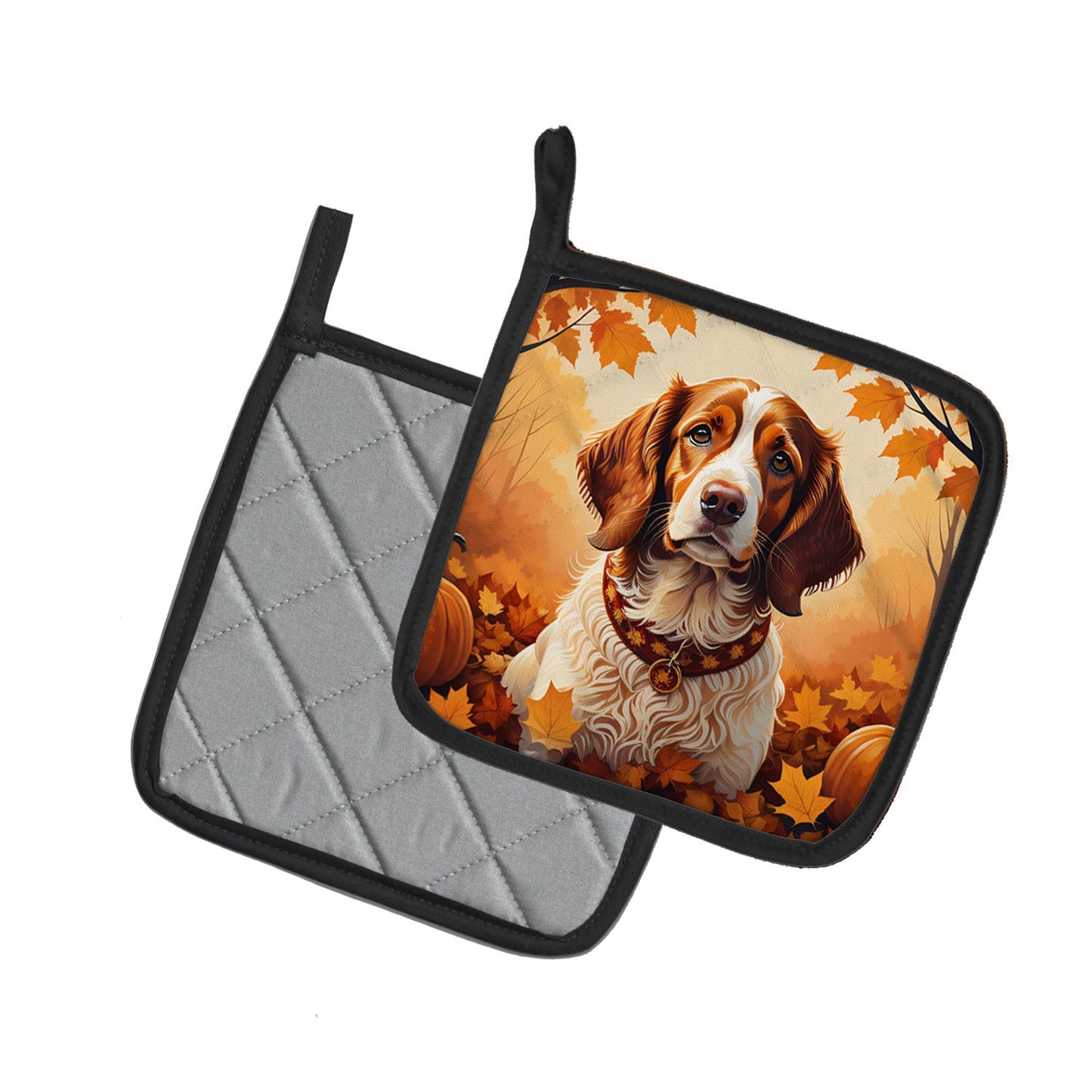 Brittany Spaniel Fall Pair of Pot Holders Kitchen Heat Resistant Pot Holders Sets Oven Hot Pads for Cooking Baking BBQ, 7 1/2 x 7 1/2