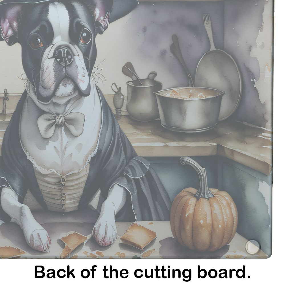 NEW Boston Terrier Fall Kitchen Pumpkins Glass Cutting Board Decorative Tempered Glass Kitchen Cutting and Serving Board Large Size Chopping Board