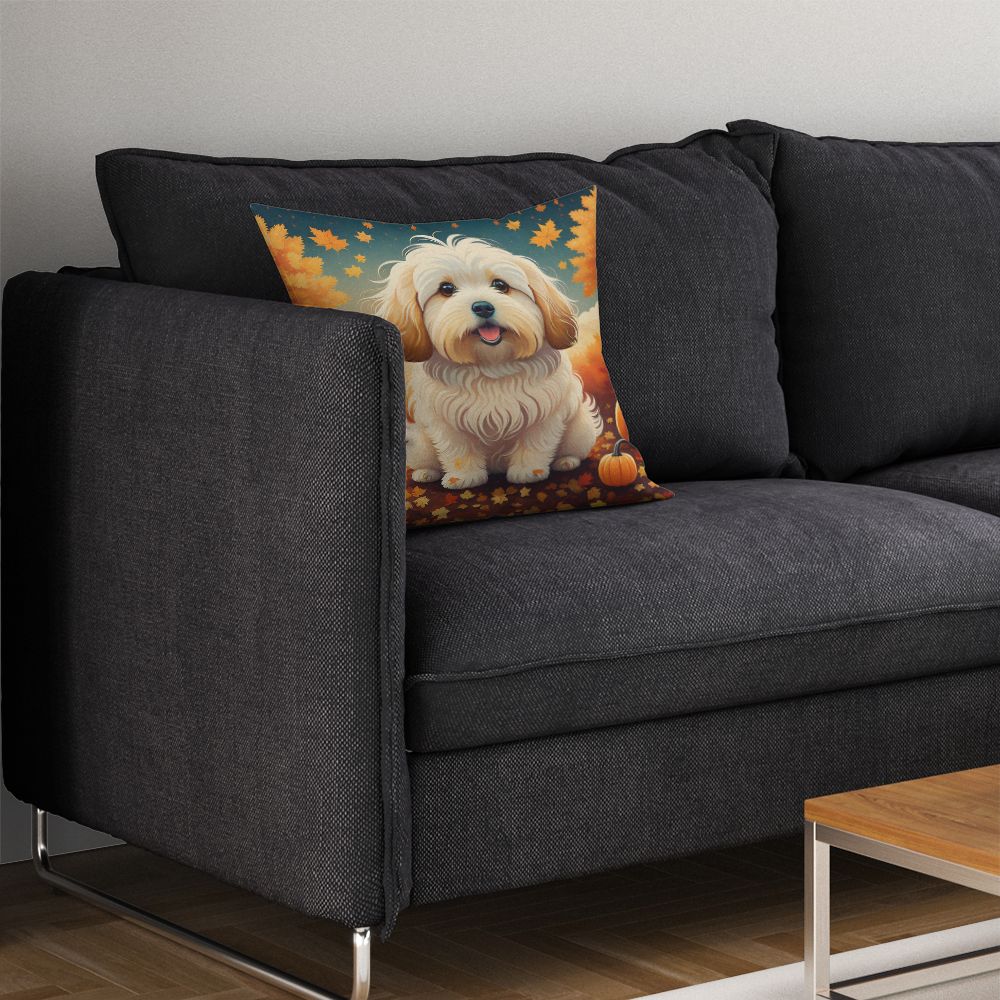 Coton De Tulear Fall Throw Pillow Machine Washable, Indoor Outdoor Decorative Pillow for Couch, Bed or Patio, 14Hx14W
