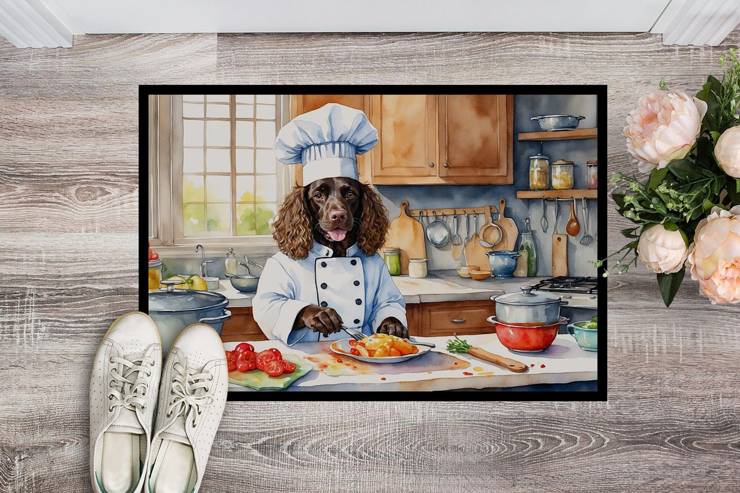 American Water Spaniel The Chef Doormat Front Door Mat Indoor Outdoor Rugs for Entryway, Non Slip Washable Low Pile, 24H X 36W