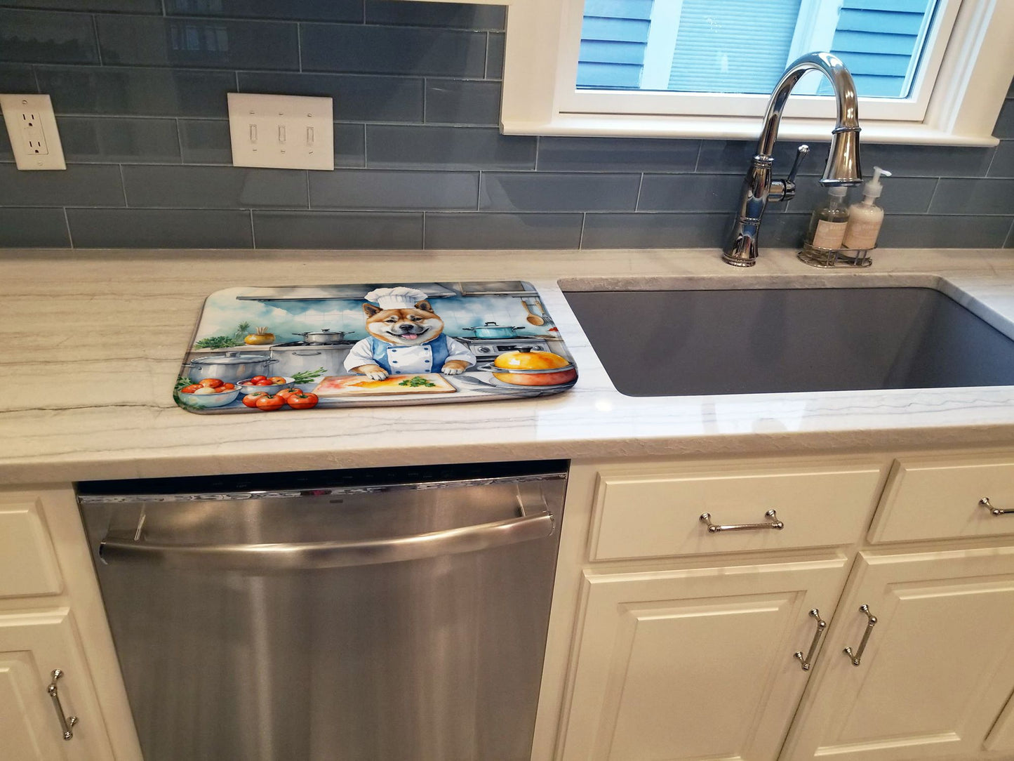 Akita The Chef Dish Drying Mat Absorbent Dish Drying Mat Pad for Kitchen Counter Dish Drainer Mat for Countertop, 14 x 21", Multicolor