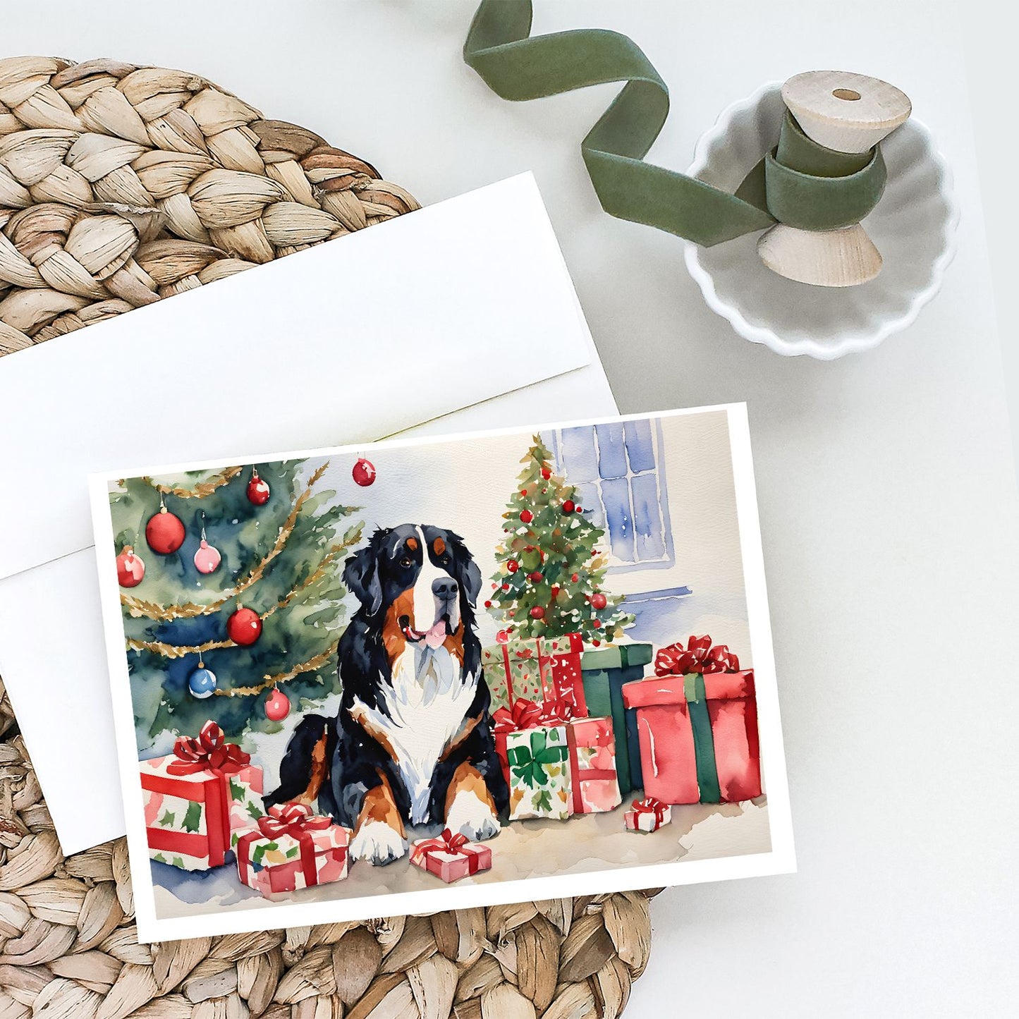 Bernese Mountain Dog Christmas Greeting Cards Pack of 8 Blank Cards with Envelopes Whimsical A7 Size 5x7 Blank Note Cards