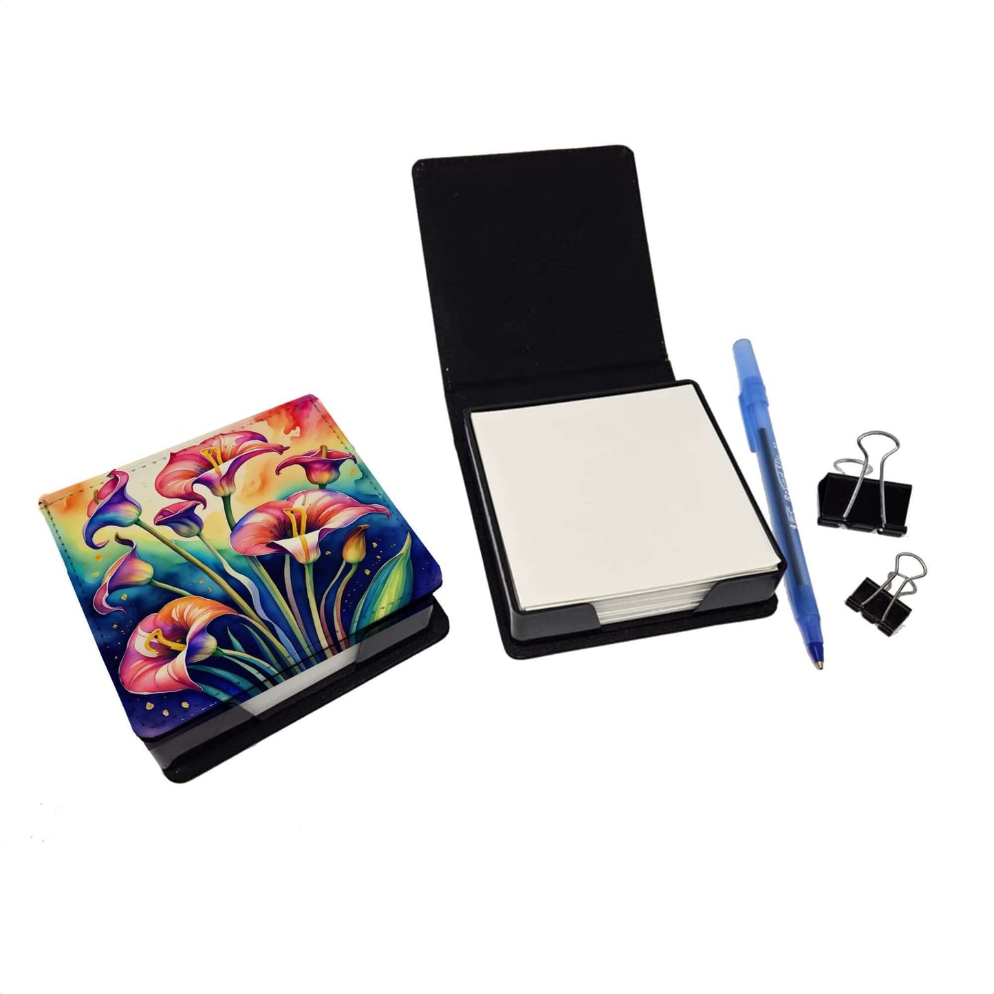 Colorful Calla Lilies PU Leather Note Paper Holder with Artist-Designed Cover, Desk Accessory, Office Gift