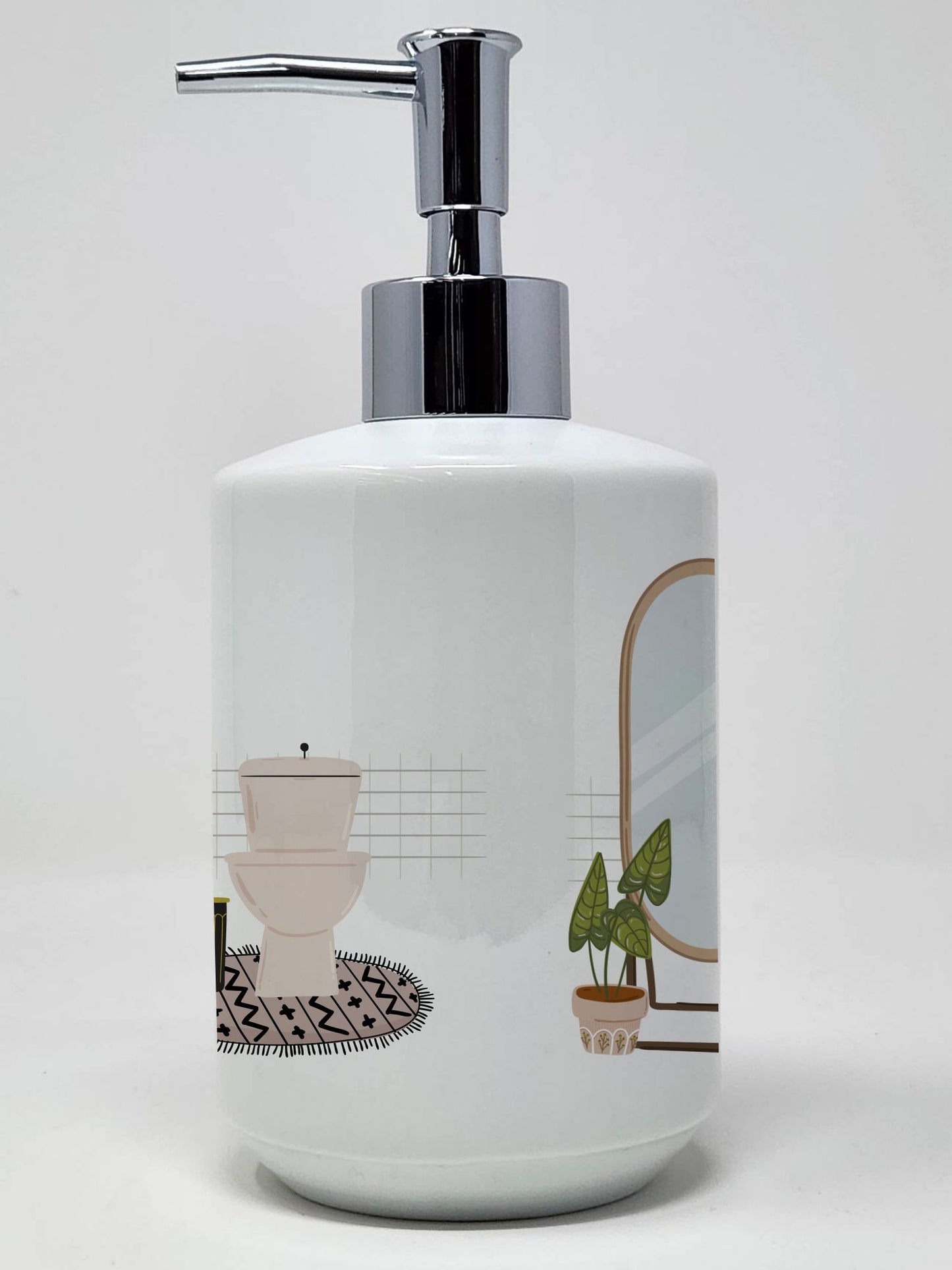 Silver White Shih Tzu in Bathtub Ceramic Soap Dispenser Hand Soap Dispenser Pump Bottles for Bathroom Kitchen, Empty Refillable Liquid Soap Container