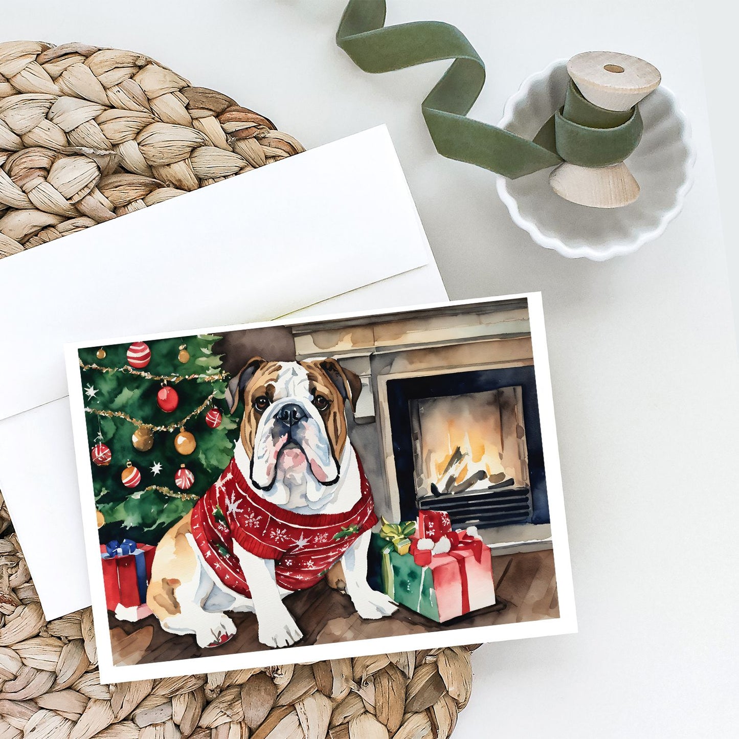 English Bulldog Christmas Greeting Cards Pack of 8 Blank Cards with Envelopes Whimsical A7 Size 5x7 Blank Note Cards