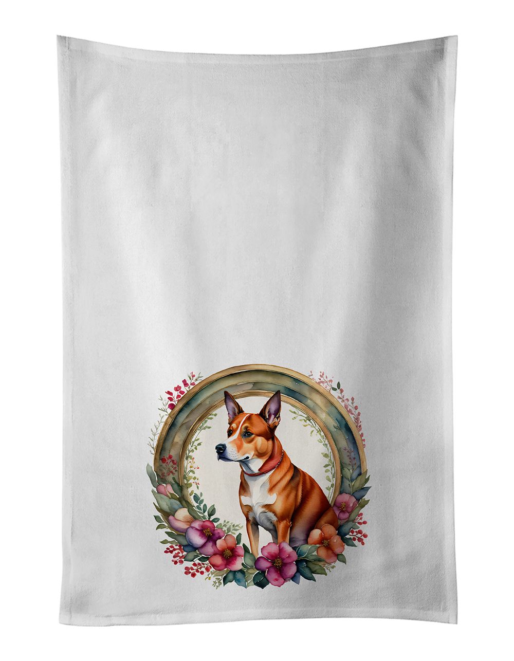Basenji and Flowers Kitchen Towel Set of 2 White Dish Towels Decorative Bathroom Hand towel for Hand, Face, Hair, Yoga, Tea, Dishcloth, 19 X 28", White