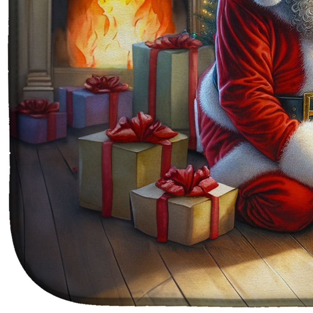French Bulldog and Santa Claus Dish Drying Mat Absorbent Dish Drying Mat Pad for Kitchen Counter Dish Drainer Mat for Countertop, 14 x 21", Multicolor