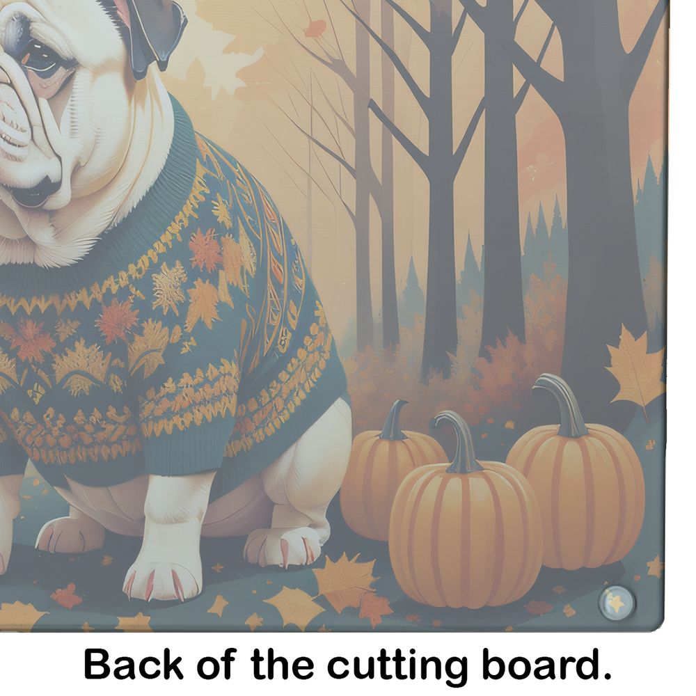NEW White English Bulldog Fall Glass Cutting Board Decorative Tempered Glass Kitchen Cutting and Serving Board Large Size Chopping Board