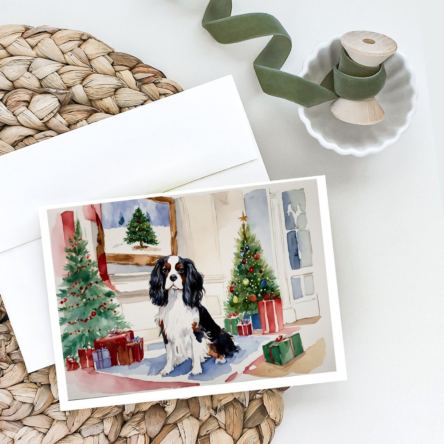 Cavalier Spaniel Christmas Greeting Cards Pack of 8 Blank Cards with Envelopes Whimsical A7 Size 5x7 Blank Note Cards