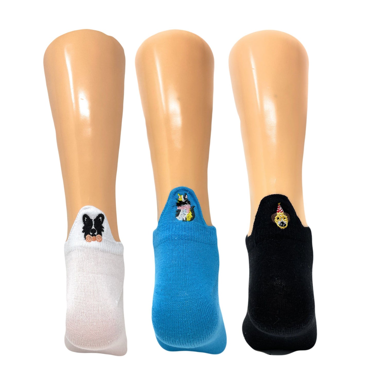 Dog Embroidered Ankle Socks Cute Dog Print Low Cut Ankle Socks 3 Pairs