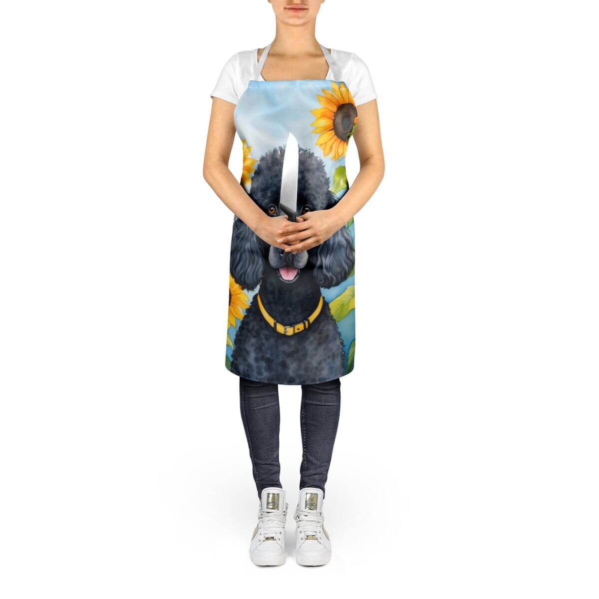 Black Poodle in Sunflowers Apron Cooking Kitchen Server Baking Crafts Gardening for Adult Women Men, Unisex, Large, Multicolor