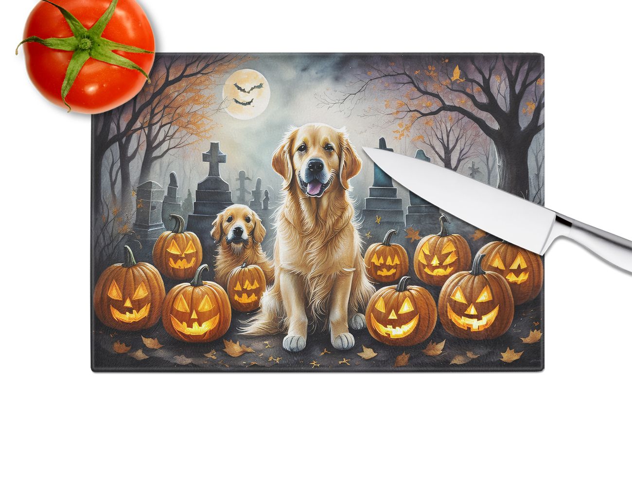 NEW Golden Retriever Spooky Halloween Glass Cutting Board Decorative Tempered Glass Kitchen Cutting and Serving Board Large Size Chopping Board