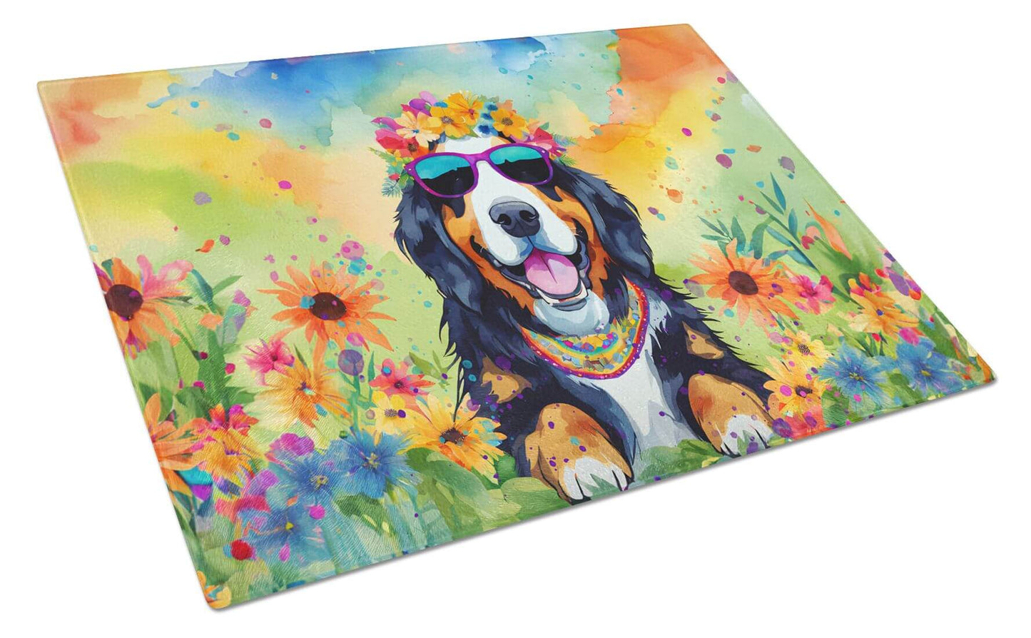 NEW Bernese Mountain Dog Hippie Dawg Glass Cutting Board Decorative Tempered Glass Kitchen Cutting and Serving Board Large Size Chopping Board