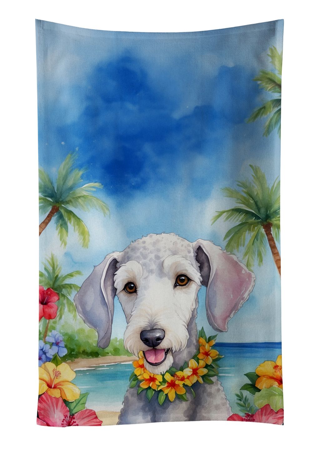 Bedlington Terrier Luau Kitchen Towel Dish Cloths Guest Hand Towel Decorative Bathroom Towel for Face,Tea, Dishcloth, Kitchen and Bath