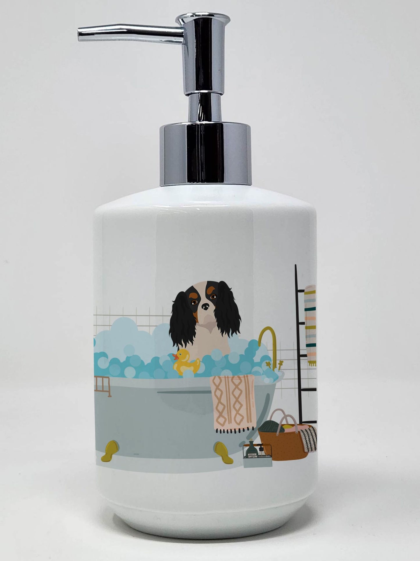 Tricolor Cavalier Spaniel Ceramic Soap Dispenser Hand Soap Dispenser Pump Bottles for Bathroom Kitchen, Empty Refillable Liquid Soap Container