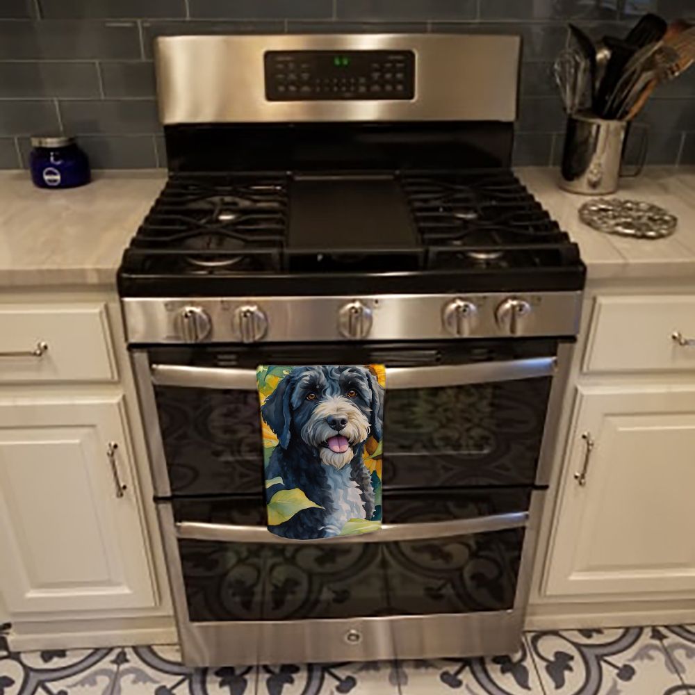 Portuguese Water Dog in Sunflowers Kitchen Towel Dish Cloths Guest Hand Towel Decorative Bathroom Towel for Face,Tea, Dishcloth, Kitchen and Bath