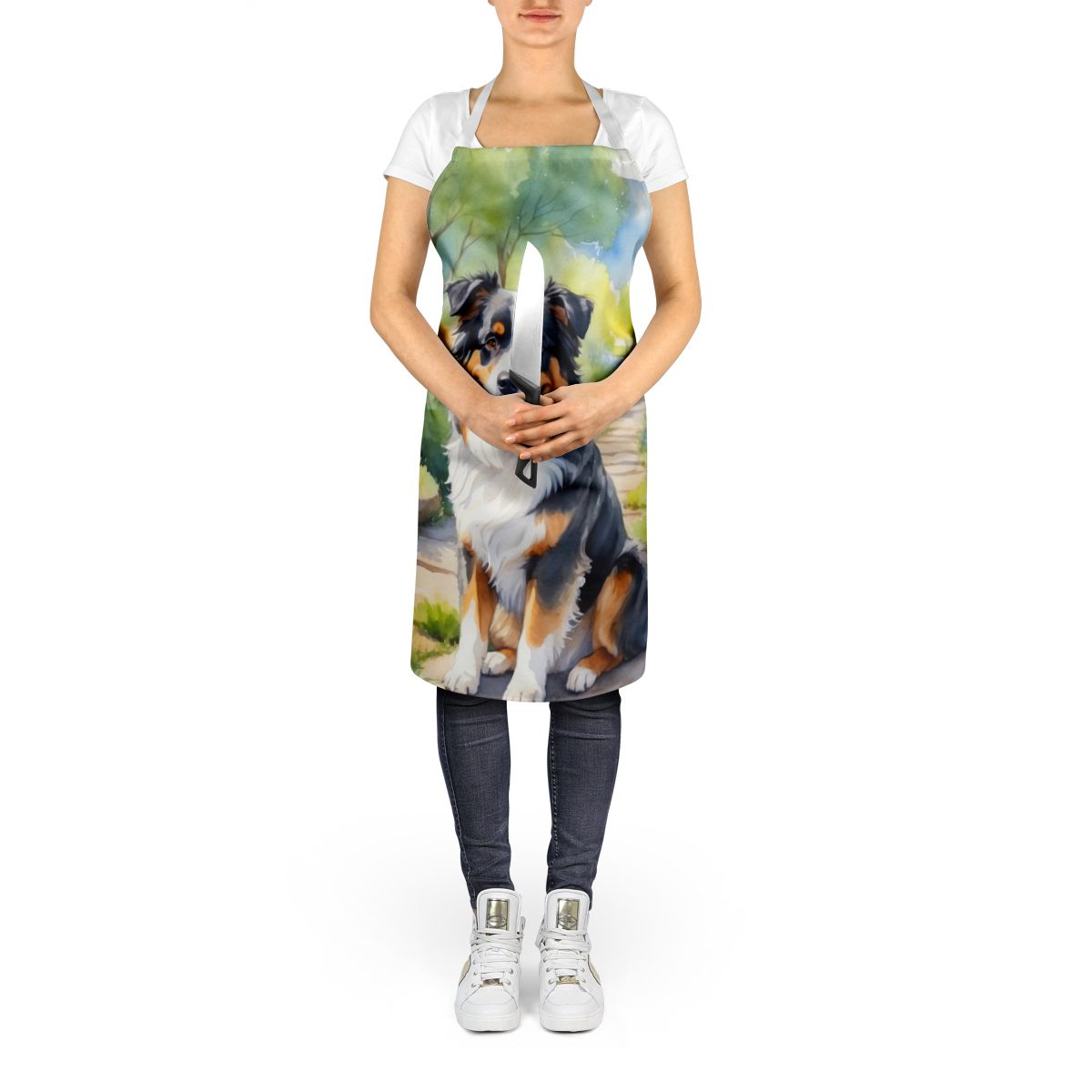 Australian Shepherd Spring Garden Apron Cooking Kitchen Server Baking Crafts Gardening for Adult Women Men, Unisex, Large, Multicolor