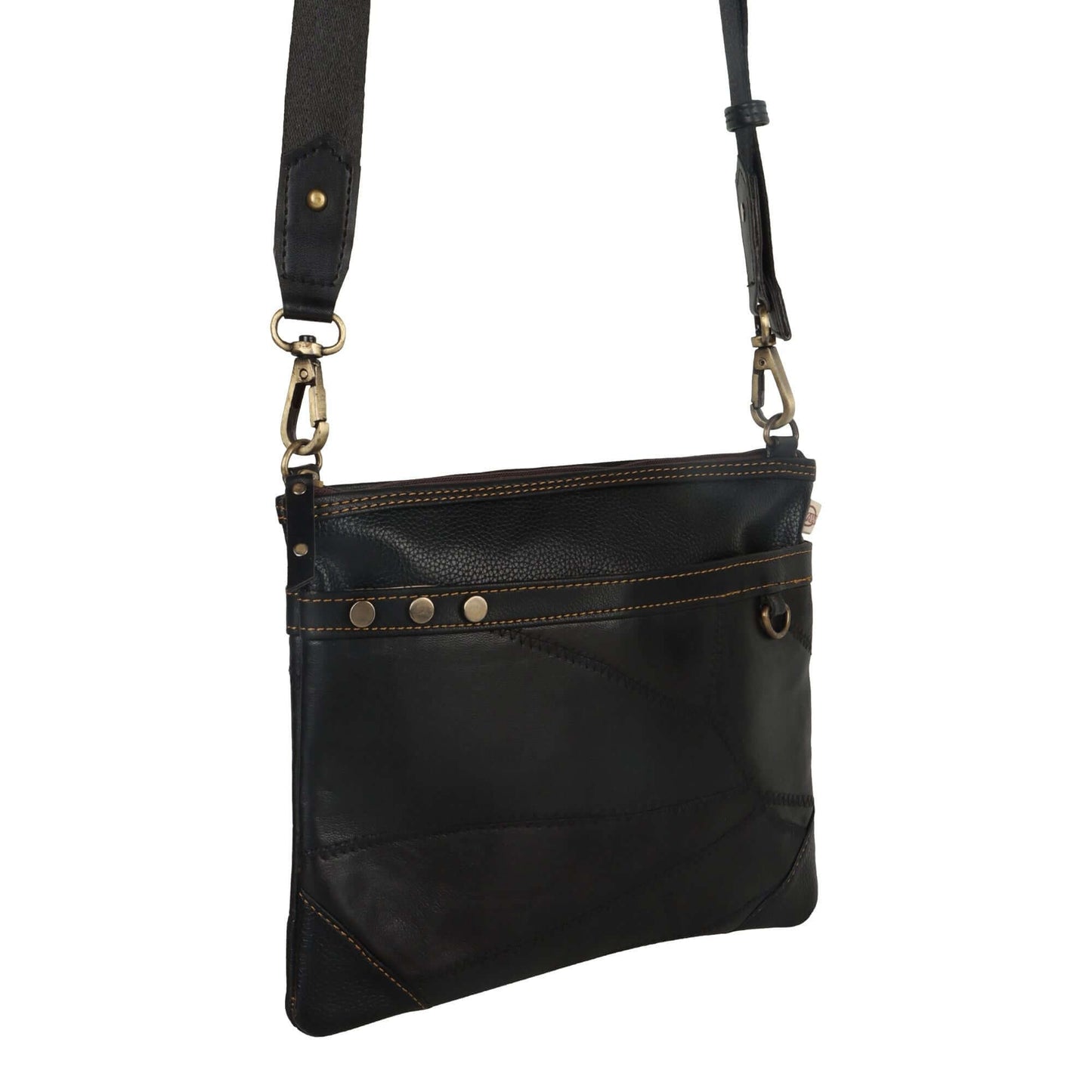 Brook Wide Crossbody Bag made with upcycled leather + premium vegan leather in Black