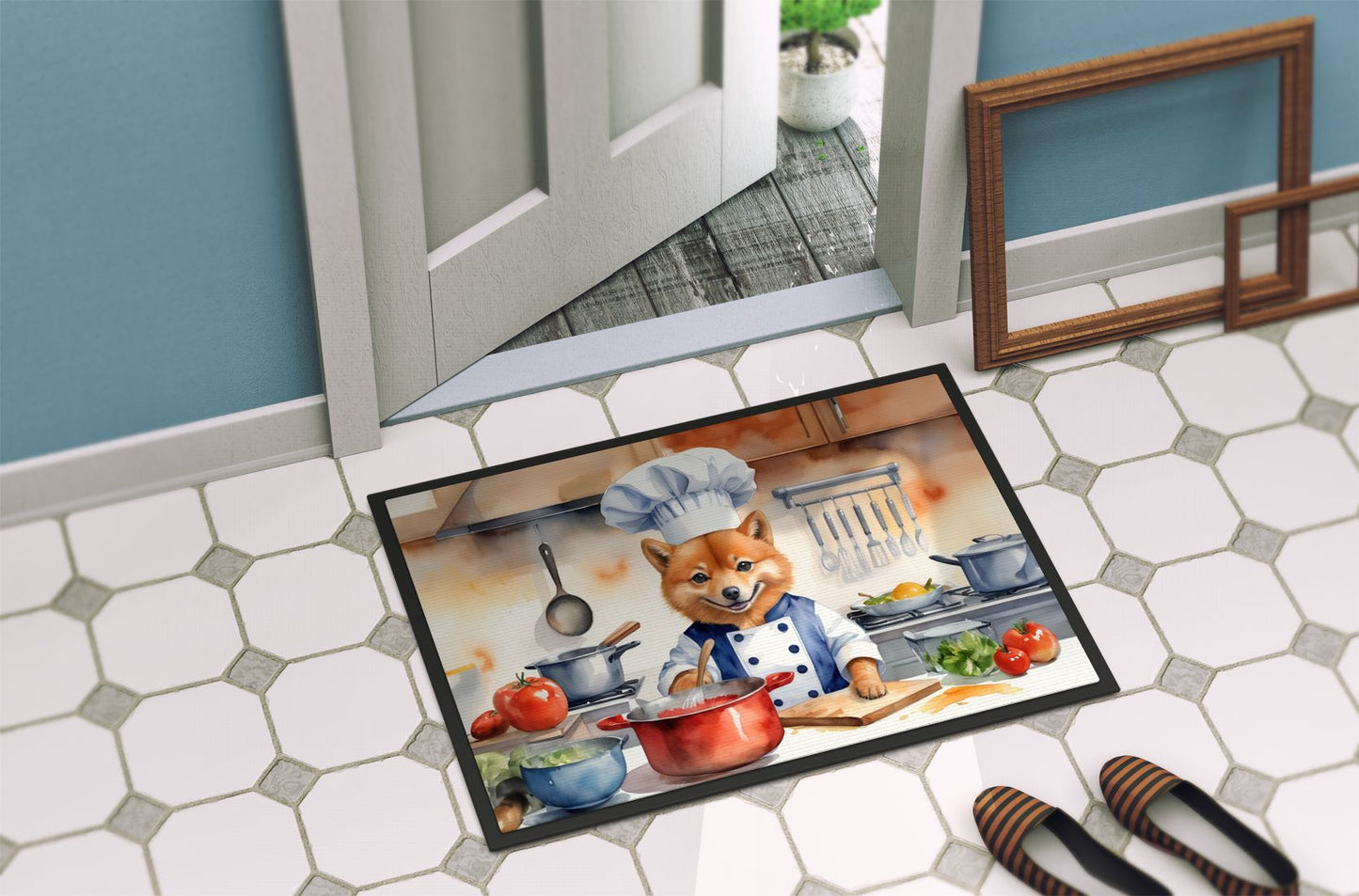 Finnish Spitz The Chef Doormat Front Door Mat Indoor Outdoor Rugs for Entryway, Non Slip Washable Low Pile, 24H X 36W