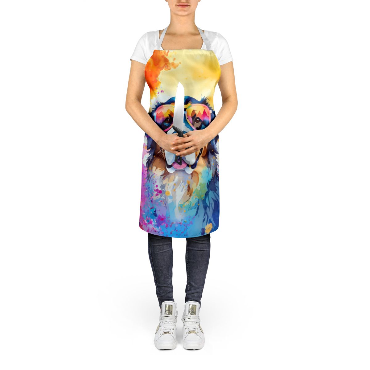 Bernese Mountain Dog Hippie Dawg Apron Cooking Kitchen Server Baking Crafts Gardening for Adult Women Men, Unisex, Large, Multicolor