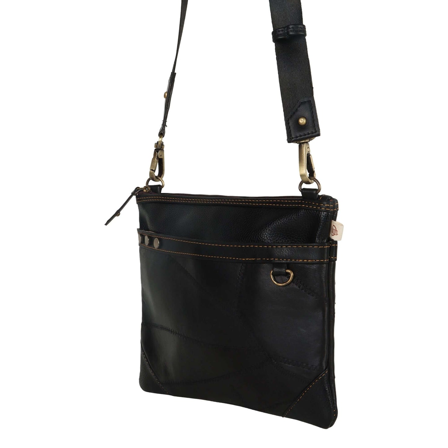 Brook Wide Crossbody Bag made with upcycled leather + premium vegan leather in Black