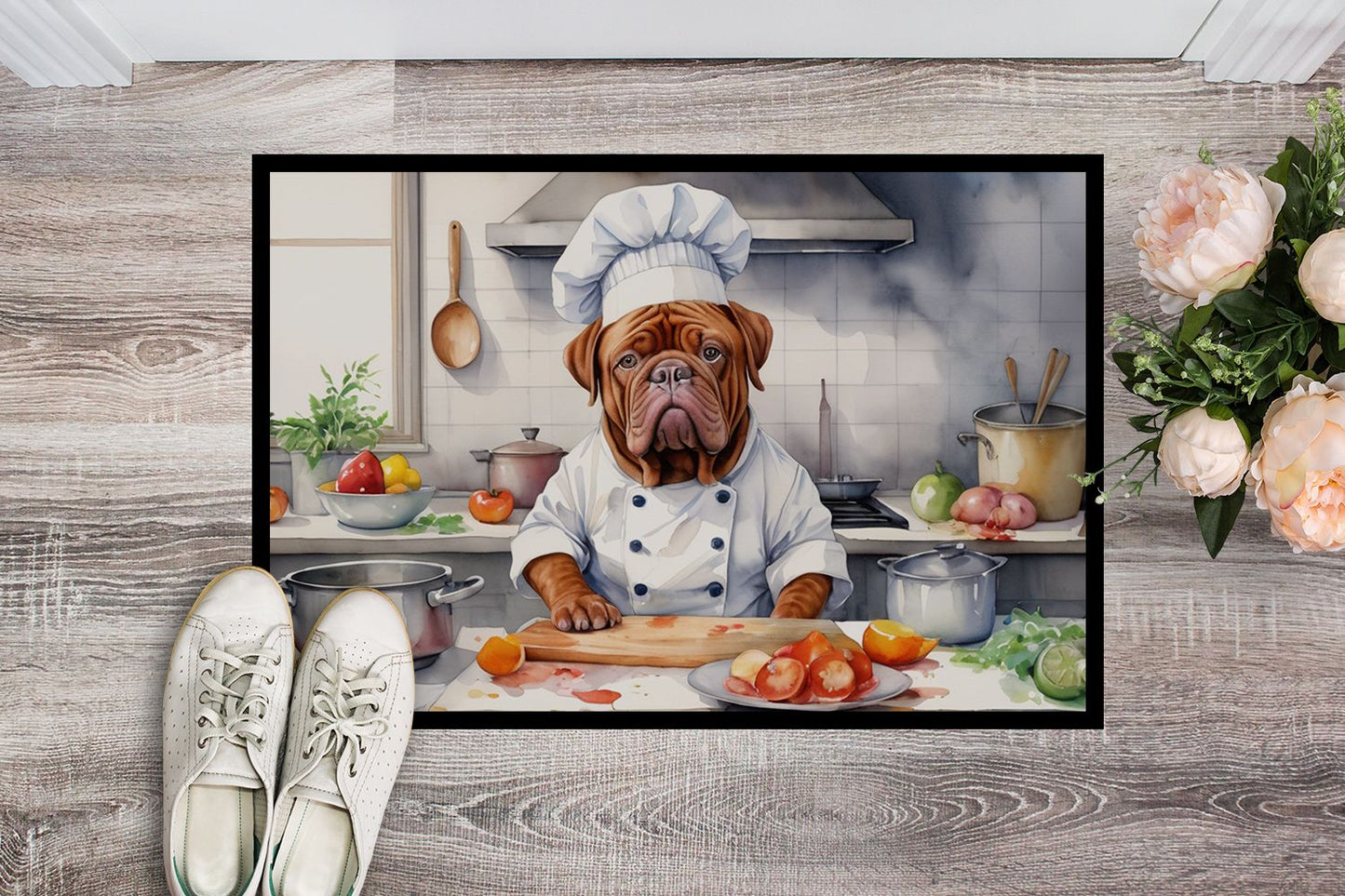 Dogue de Bordeaux The Chef Doormat Front Door Mat Indoor Outdoor Rugs for Entryway, Non Slip Washable Low Pile, 24H X 36W