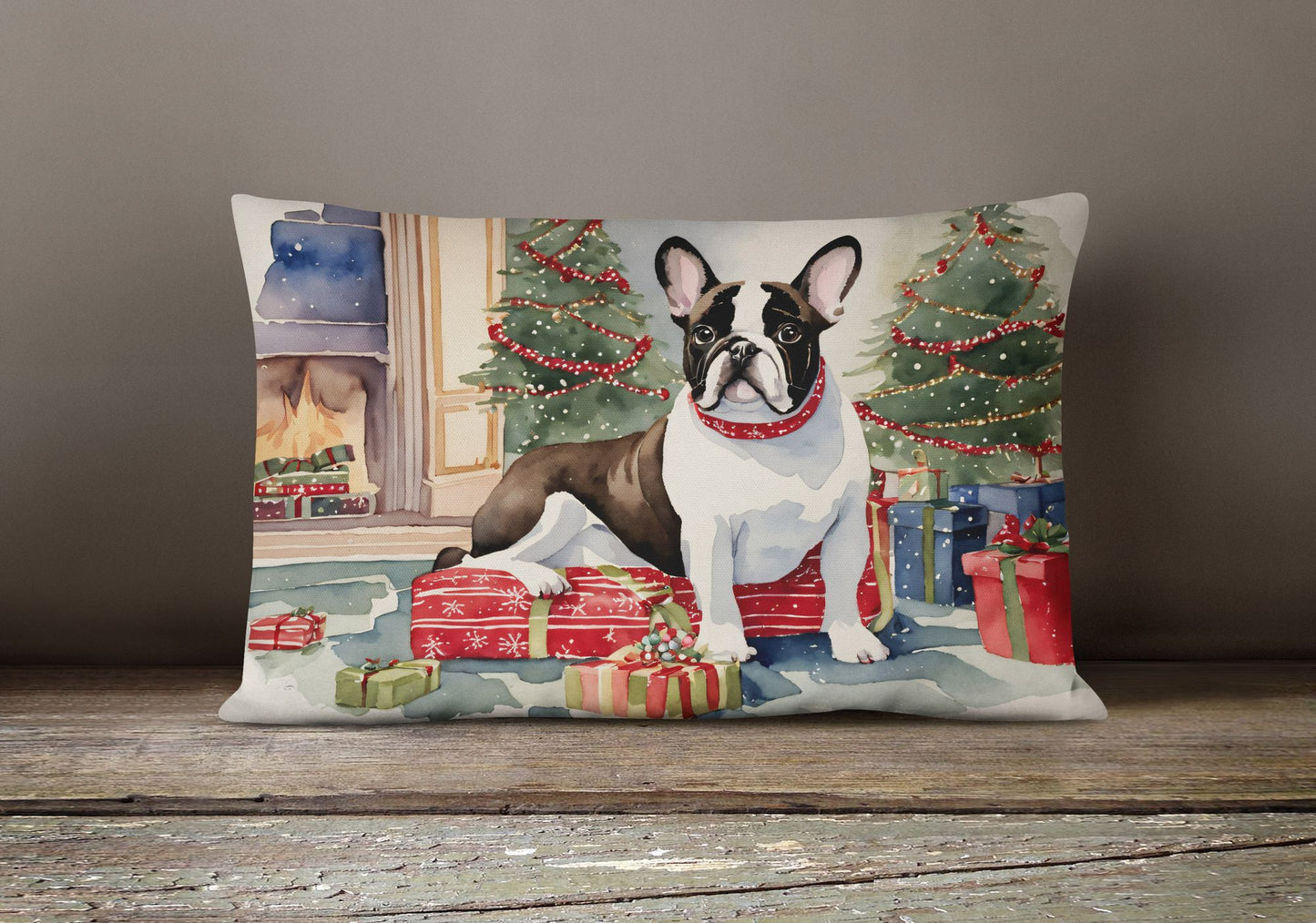 Waiting on Christmas Throw Pillow Throw Pillow for Indoor Couch Bed Outdoor Patio Washable, French Bulldog 1354,12Hx16W