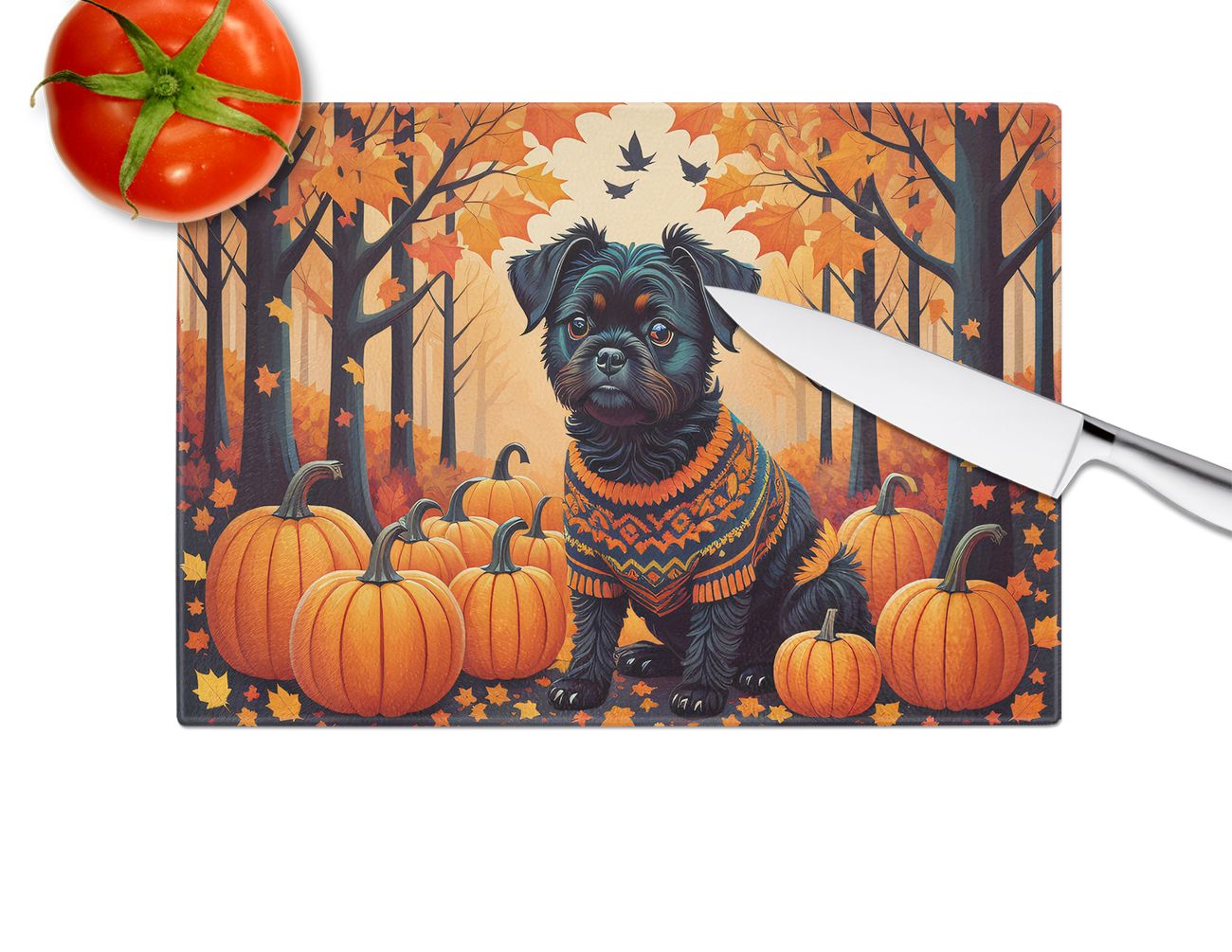 NEW Affenpinscher Fall Glass Cutting Board Decorative Tempered Glass Kitchen Cutting and Serving Board Large Size Chopping Board