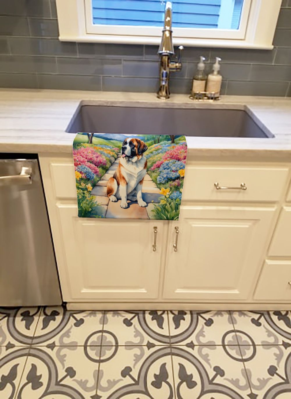 Saint Bernard Spring Path Kitchen Towel Dish Cloths Guest Hand Towel Decorative Bathroom Towel for Face,Tea, Dishcloth, Kitchen and Bath