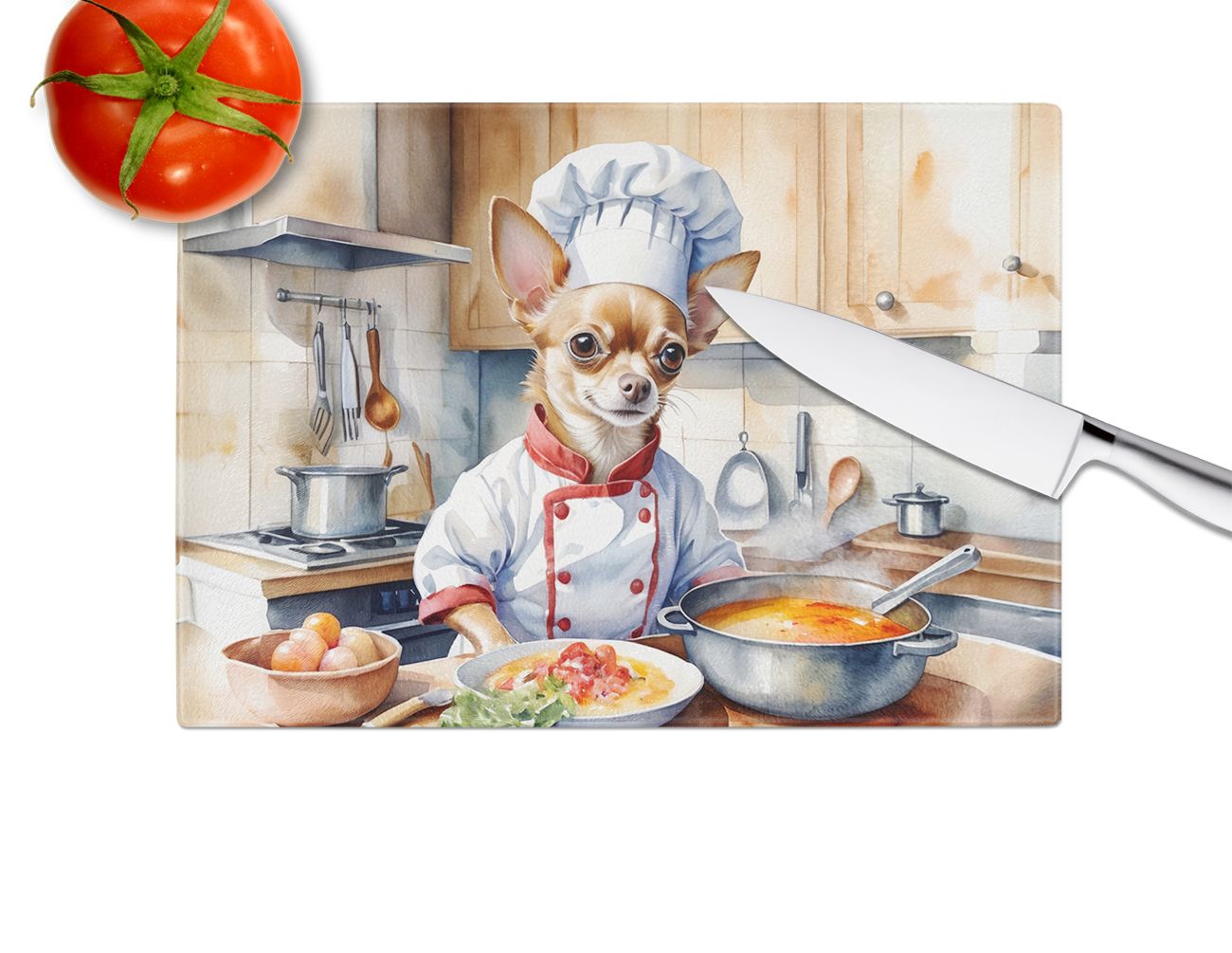 NEW Chihuahua The Chef Glass Cutting Board Decorative Tempered Glass Kitchen Cutting and Serving Board Large Size Chopping Board