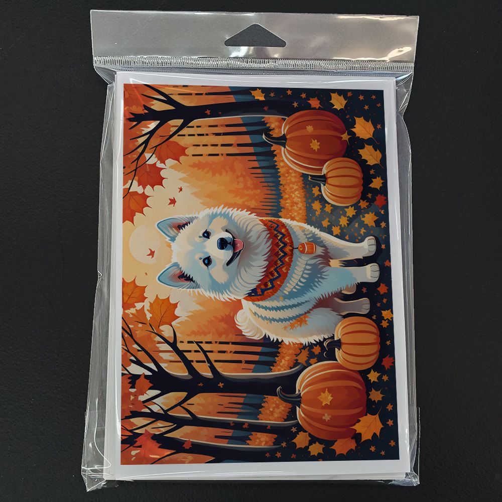 American Eskimo Fall Greeting Cards Pack of 8 Blank Cards with Envelopes Whimsical A7 Size 5x7 Blank Note Cards