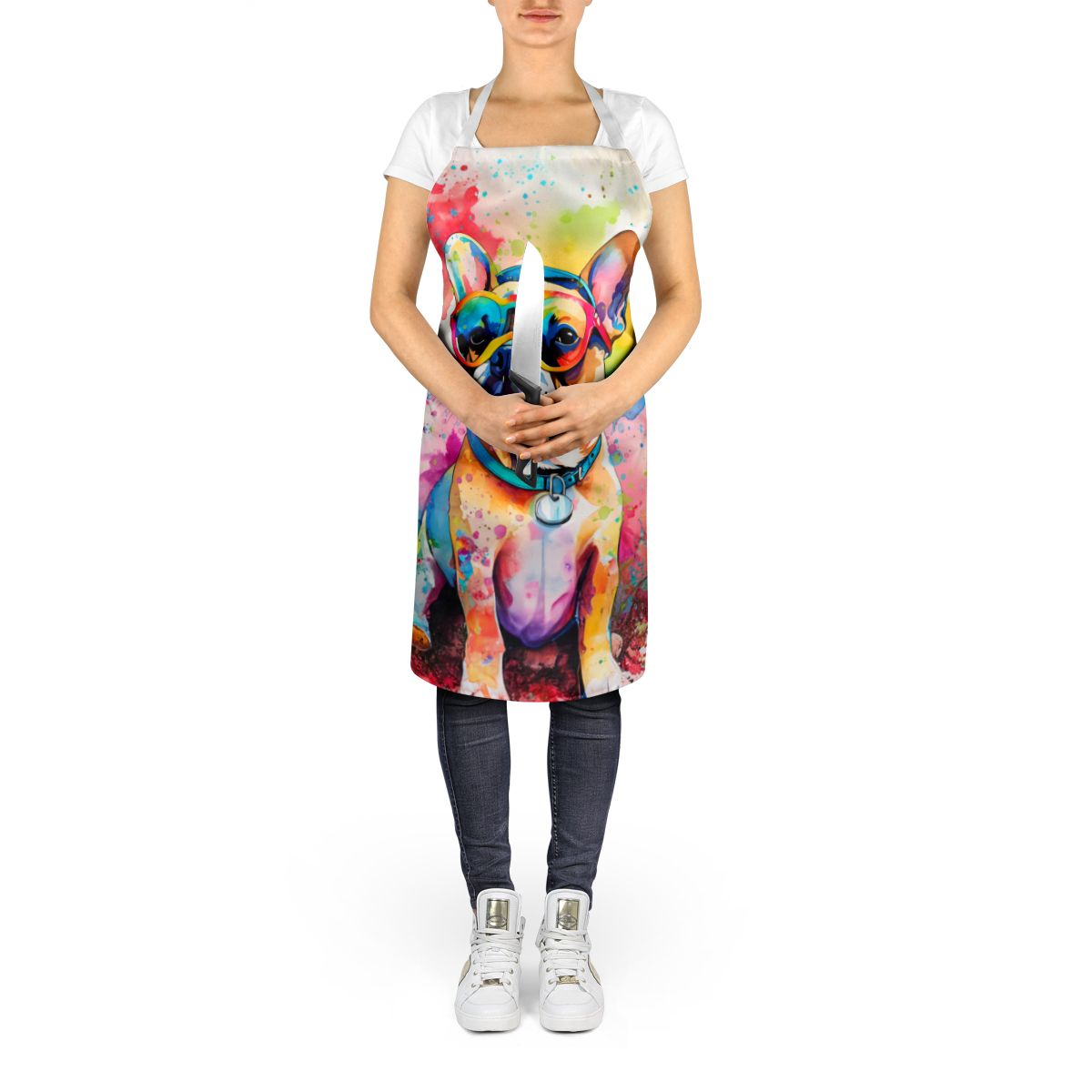 French Bulldog Hippie Dawg Apron Cooking Kitchen Server Baking Crafts Gardening for Adult Women Men, Unisex, Large, Multicolor