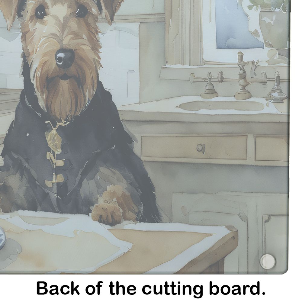 NEW Airedale Terrier Fall Kitchen Pumpkins Glass Cutting Board Decorative Tempered Glass Kitchen Cutting and Serving Board Large Size Chopping Board
