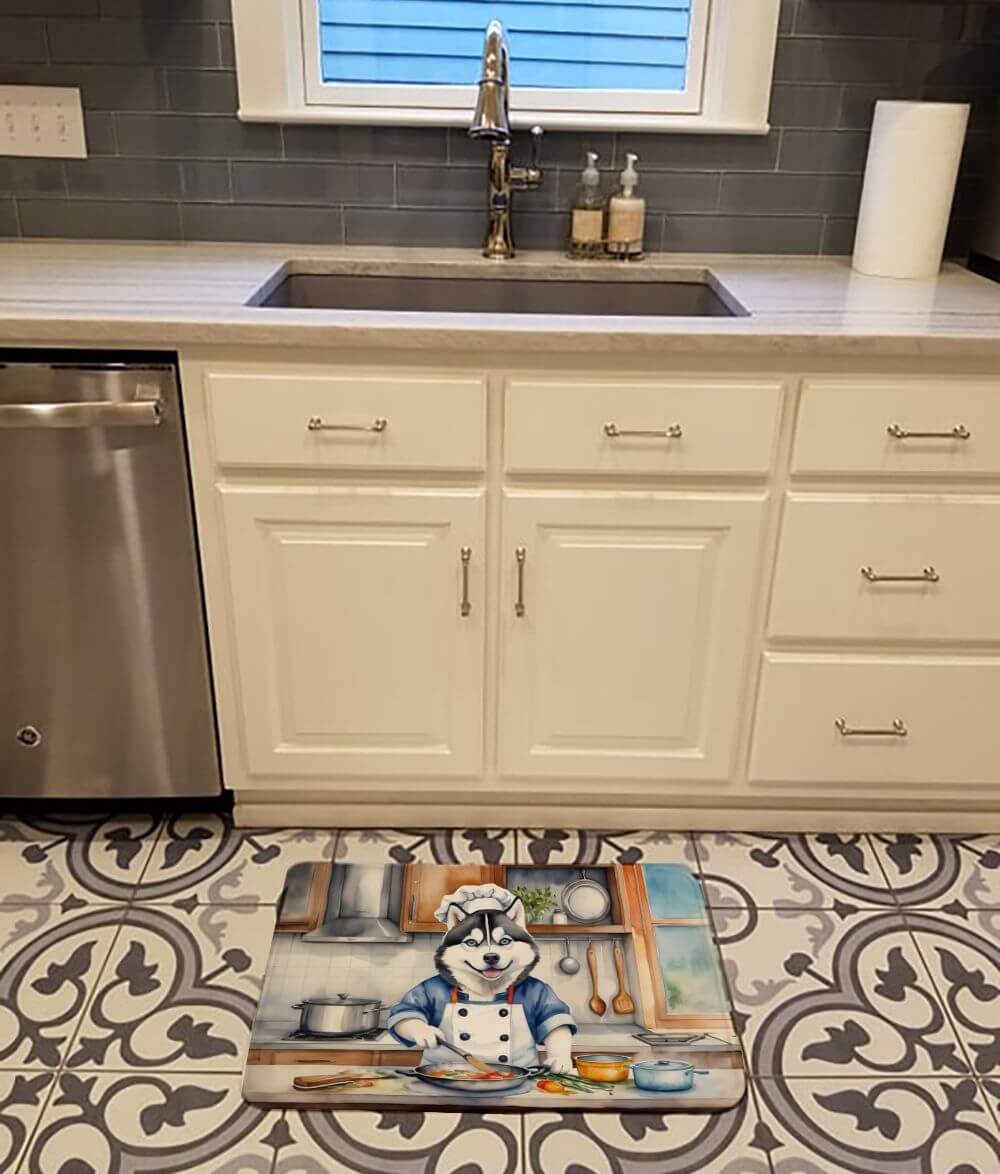 Siberian Husky The Chef Memory Foam Kitchen Mat Machine Washable Anti-Fatigue Mat Cushion Comfort Bath Mat or Kitchen Rug