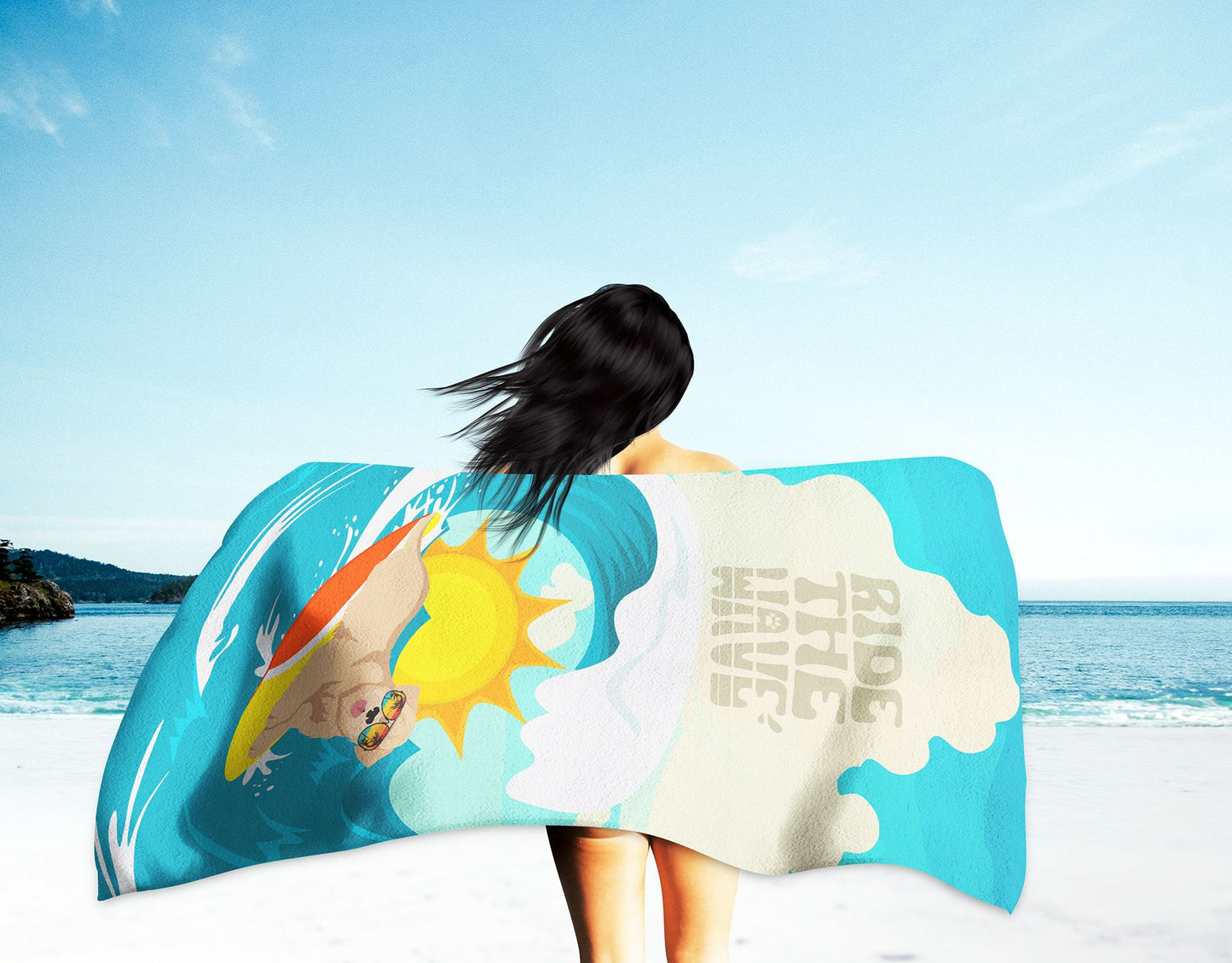 Surfer Dog Red Wheaten Terrier Premium Beach Towel Oversized Towel Beach Blanket, Pool, Beach Essentials, Yoga, Premium Bath Towel, Quick Dry Plush