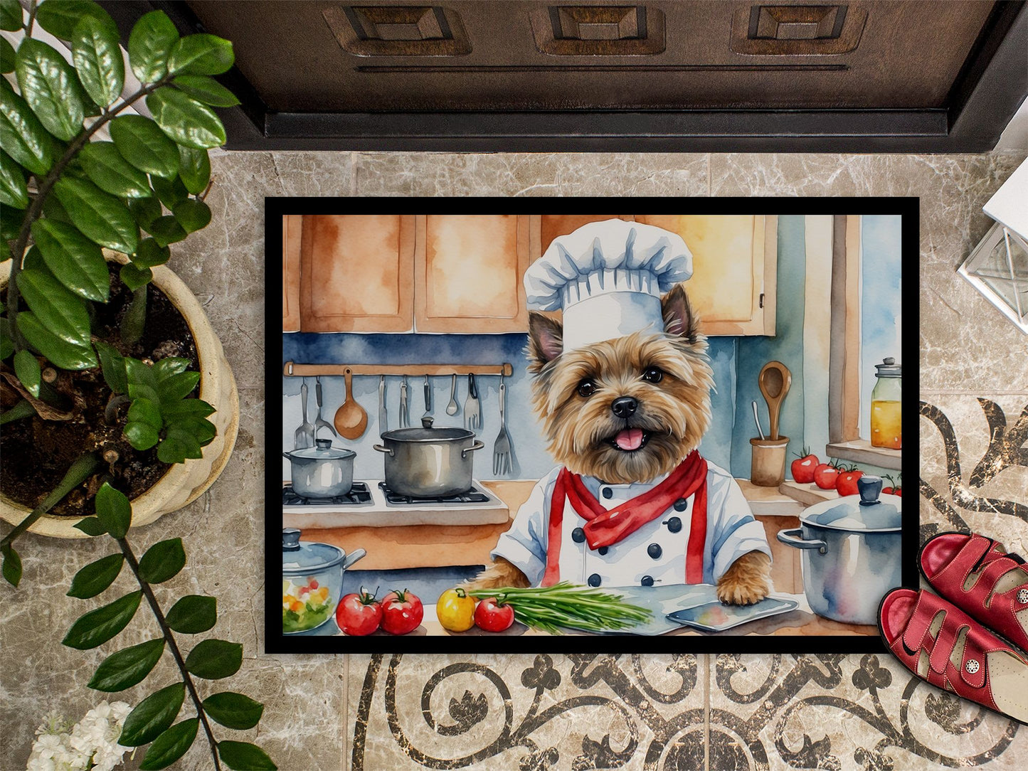 Cairn Terrier The Chef Doormat Front Door Mat Indoor Outdoor Rugs for Entryway, Non Slip Washable Low Pile, 24H X 36W