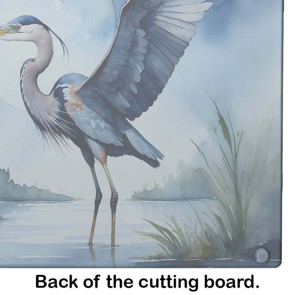 Blue Heron Under the Moonlight Glass Cutting Board Decorative Tempered Glass Kitchen Cutting and Serving Board Large Size Chopping Board