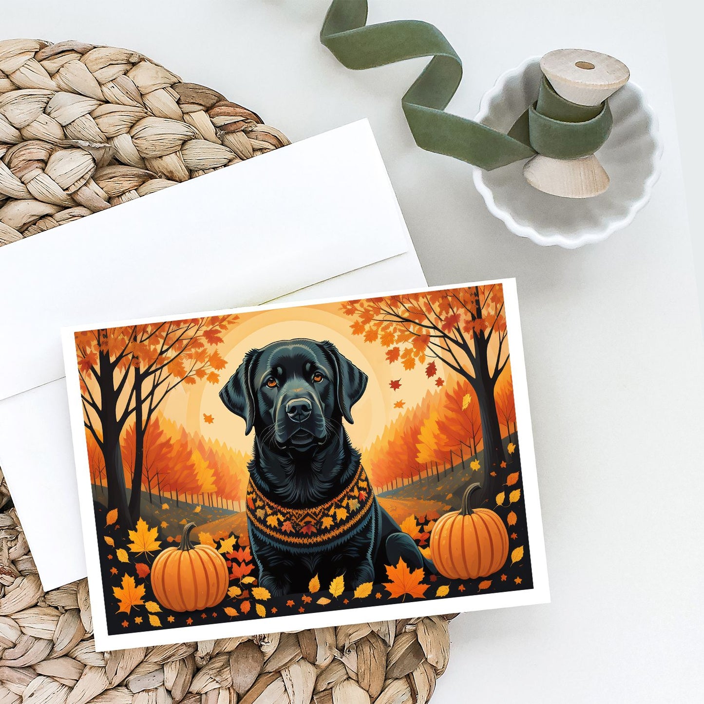 Black Labrador Retriever Fall Greeting Cards Pack of 8 Blank Cards with Envelopes Whimsical A7 Size 5x7 Blank Note Cards