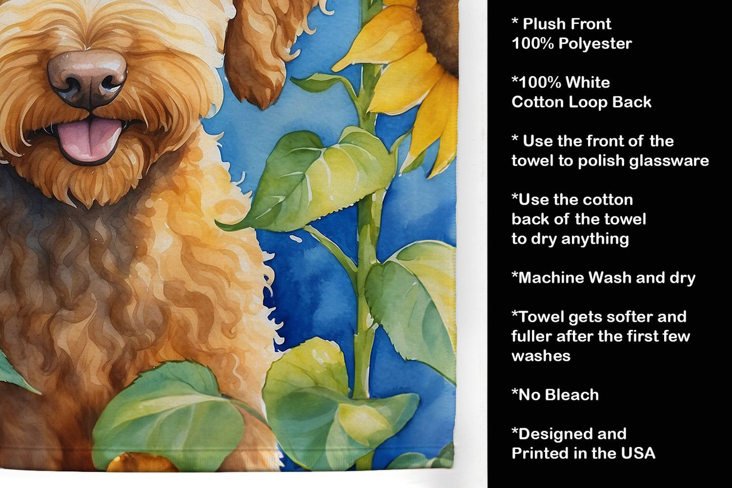 Labradoodle in Sunflowers Kitchen Towel Dish Cloths Guest Hand Towel Decorative Bathroom Towel for Face,Tea, Dishcloth, Kitchen and Bath