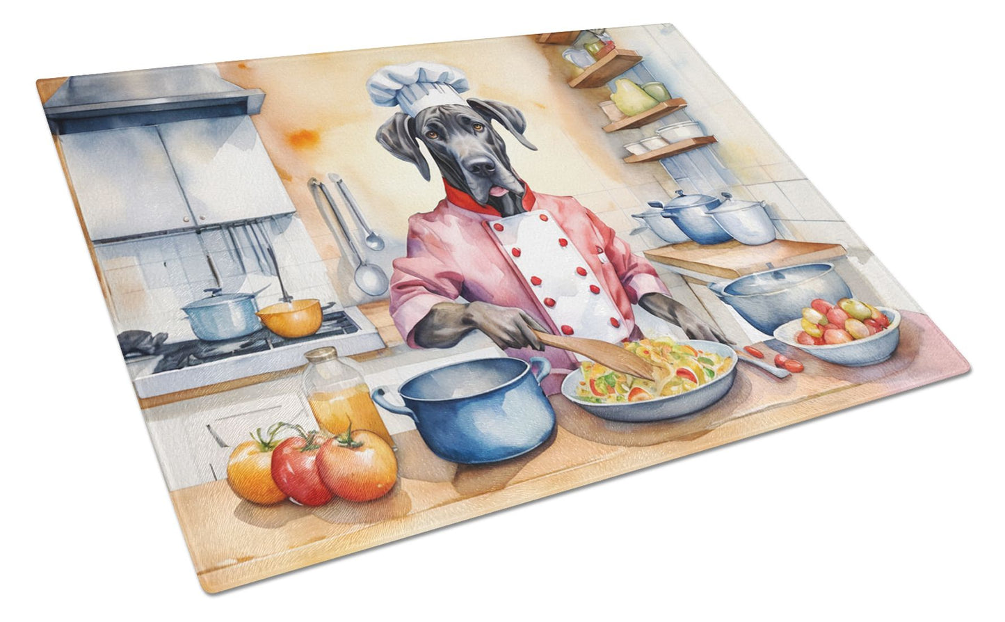 NEW Great Dane The Chef Glass Cutting Board Decorative Tempered Glass Kitchen Cutting and Serving Board Large Size Chopping Board