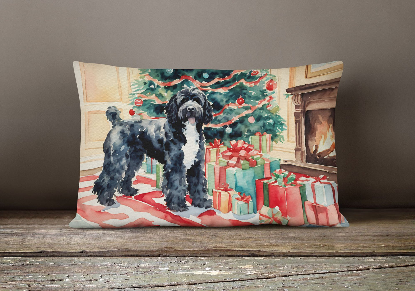 Cozy Christmas Throw Pillow Throw Pillow for Indoor Couch Bed Outdoor Patio Washable, Portuguese Water Dog 2730,12Hx16W