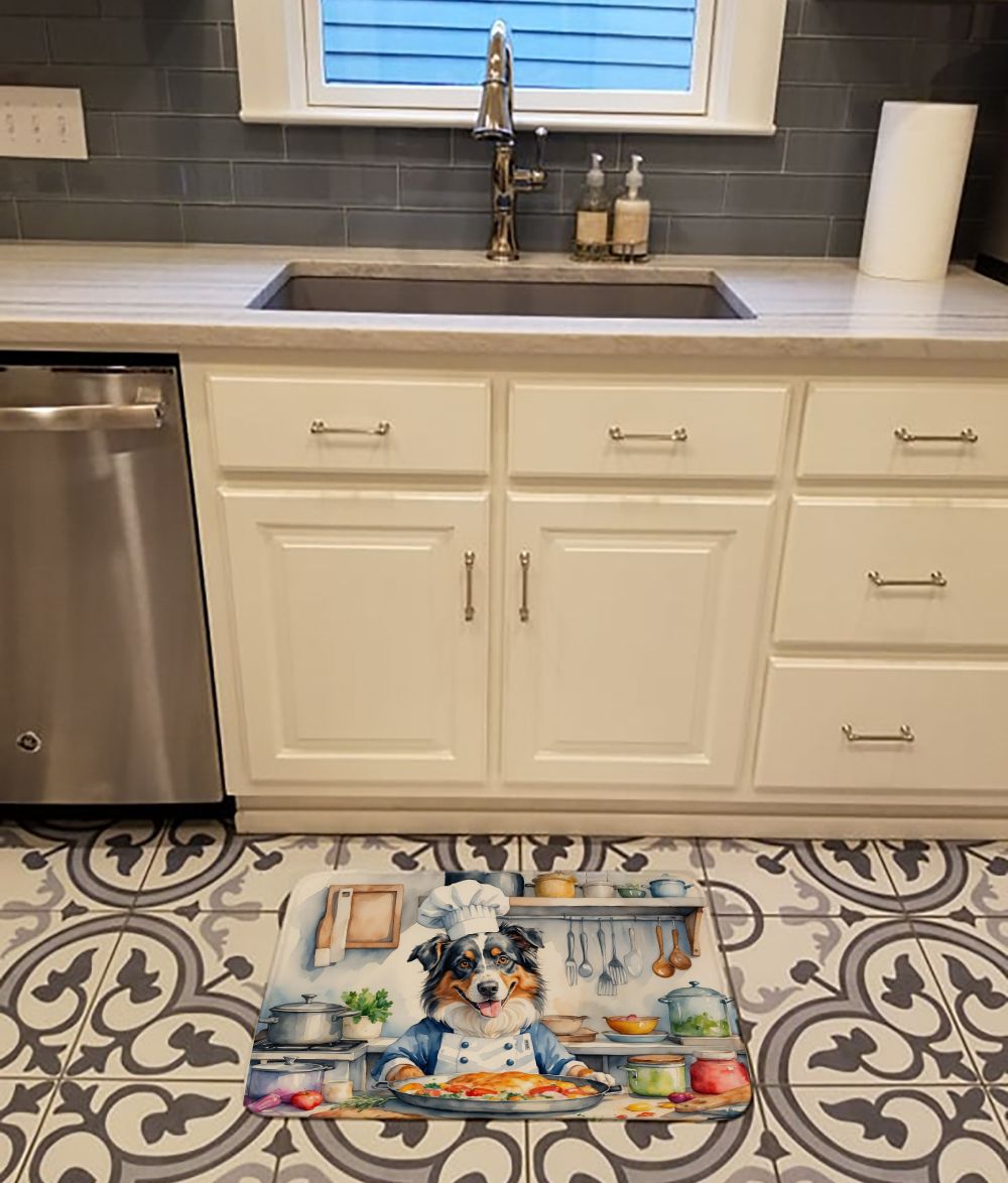 Australian Shepherd The Chef Memory Foam Kitchen Mat Machine Washable Anti-Fatigue Mat Cushion Comfort Bath Mat or Kitchen Rug