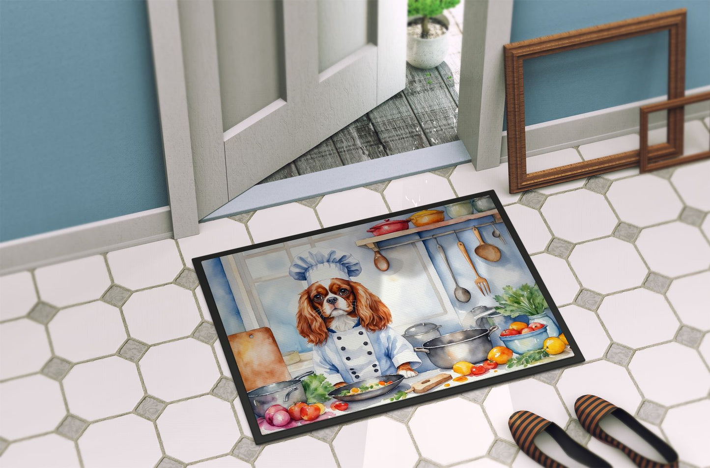 Cavalier Spaniel The Chef Doormat Front Door Mat Indoor Outdoor Rugs for Entryway, Non Slip Washable Low Pile, 24H X 36W
