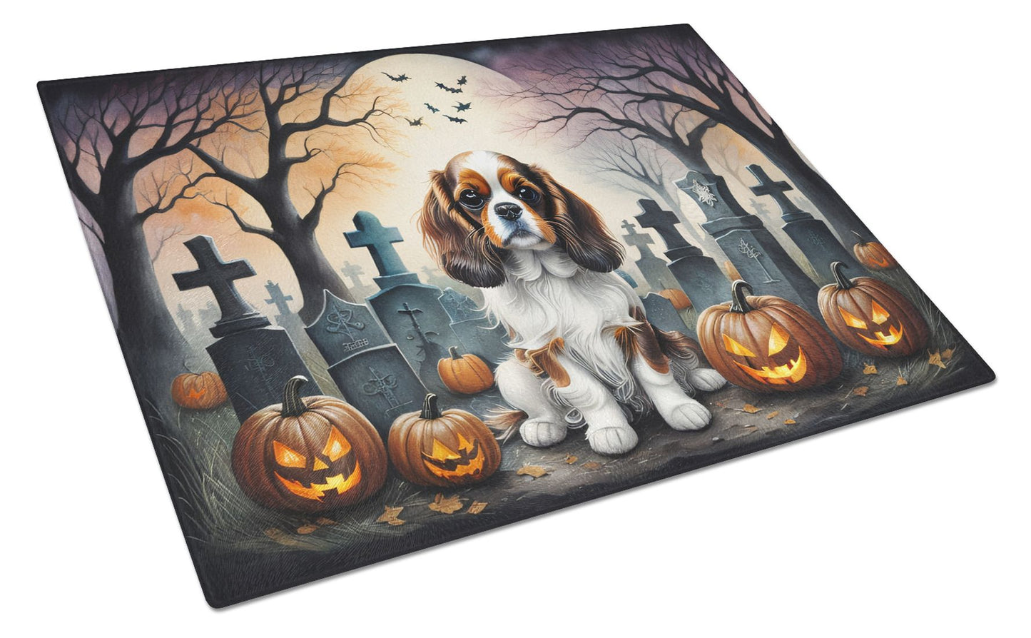 NEW Cavalier Spaniel Spooky Halloween Glass Cutting Board Decorative Tempered Glass Kitchen Cutting and Serving Board Large Size Chopping Board